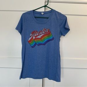 Bella Canvas Blue Printed Graphic Tee Austin Texas Rainbow Women’s Size XL